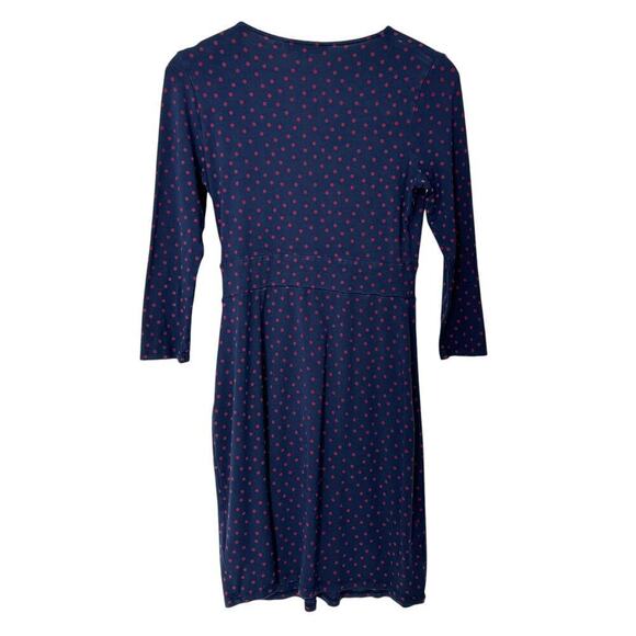 Boden Marion Jersey Knit 3/4 Sleeve Polka Dot Print Navy/Red Mini Dress (4L) - Picture 6 of 14